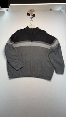 Park Slope New York Mens Sweater Knit 1/4 Zip Mock Neck Cozy Black /Gray 4X